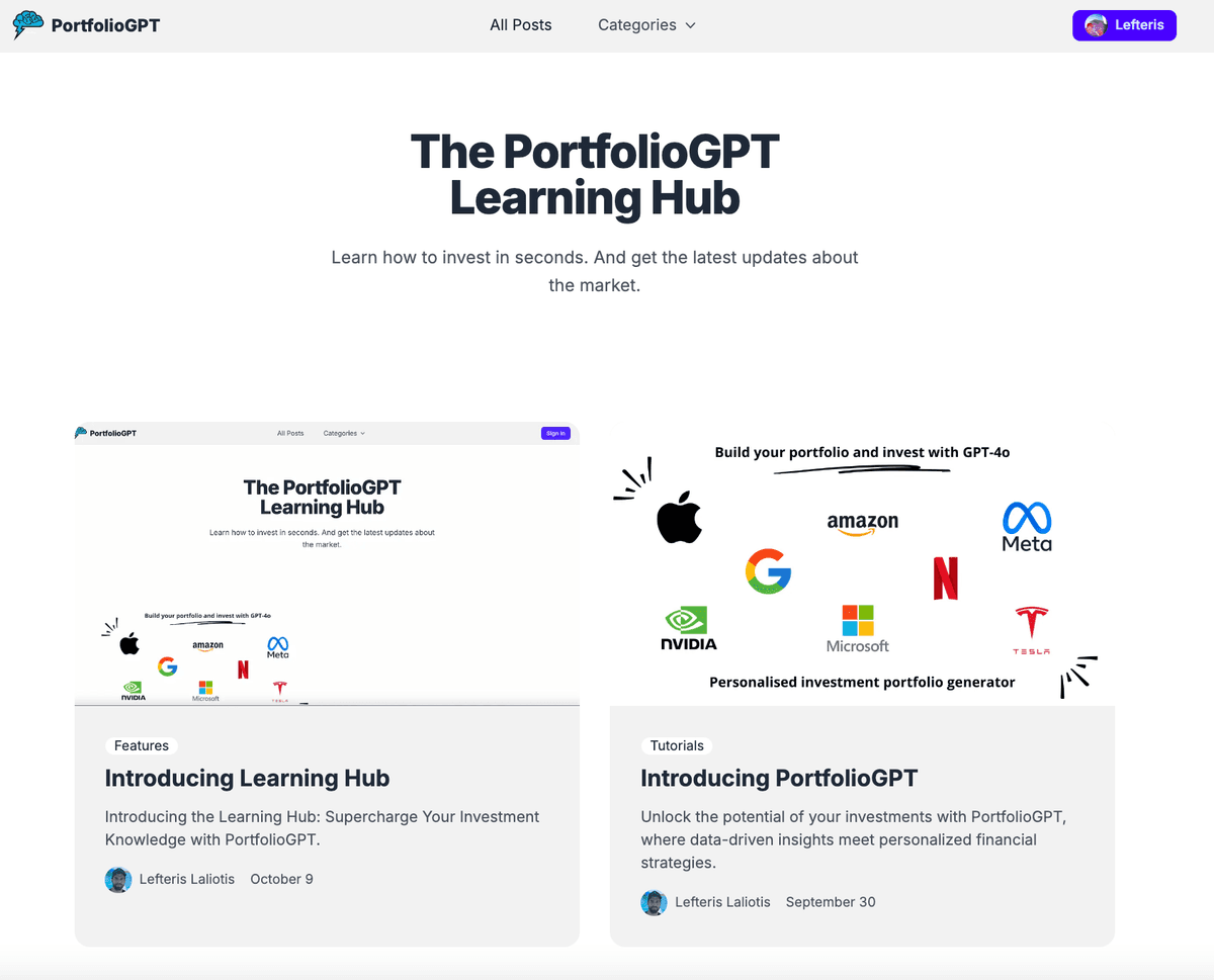 PortfolioGPT logo and Learning Hub logo